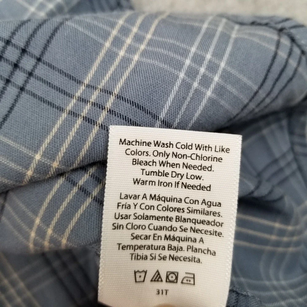 George Button Up Shirt Mens XL Blue Plaid Classic Fit Short Sleeve Casual Work